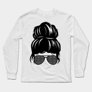 Messy Bun with Black & White Sunglasses Long Sleeve T-Shirt